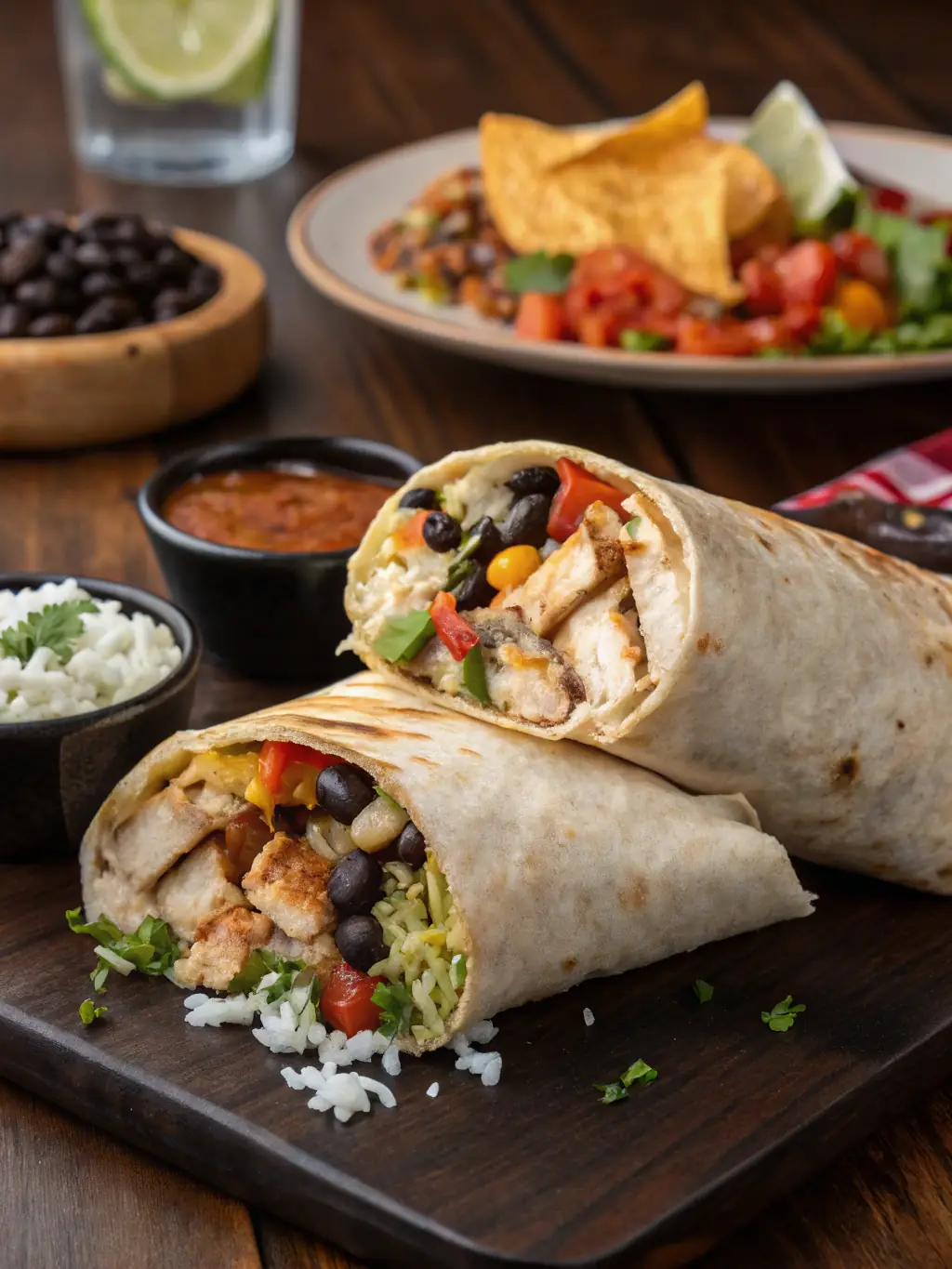 A colorful plate of Enchiladas with rice and beans, showcasing the rich sauce and melted cheese.